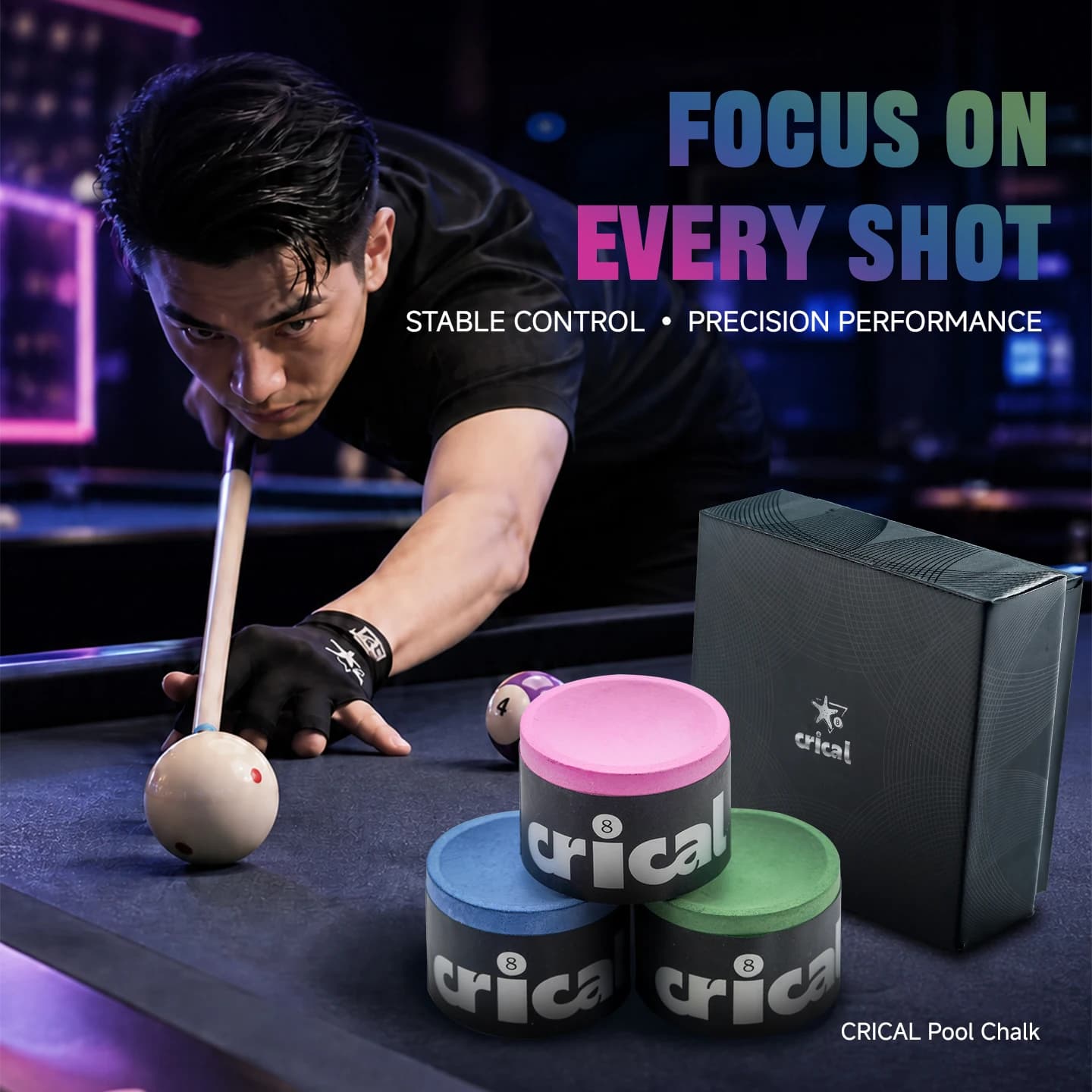 Crical Pool Cue Chalk Low Dust Long Lasting Billiard Chalk Strong Grip Spin Control for Snooker Pool Cue Tip Accessories