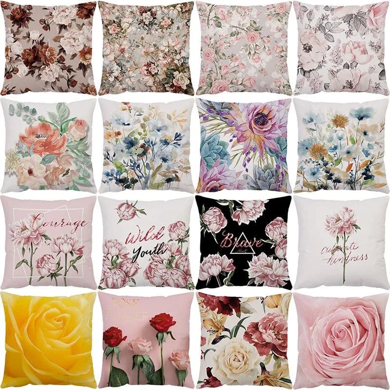 Fodera per cuscino di lusso per la casa, l'ufficio, il divano e l'auto, con stampa floreale a rose