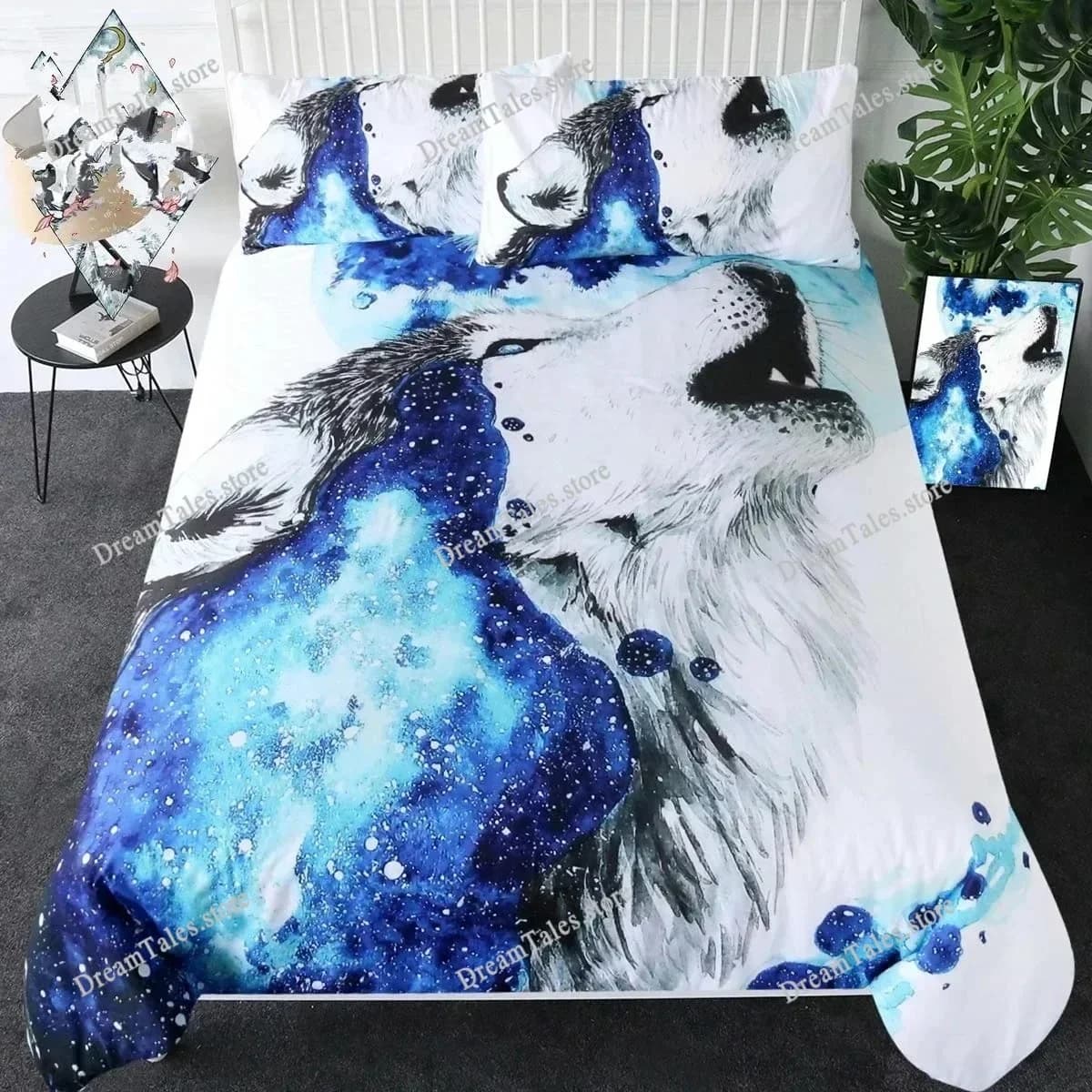 Moon Child Black Cold Art Moon Fox Duvet Cover Set Moon and Stars Bedding Set Black and White Fox Comforter Cover for Girl Boy74