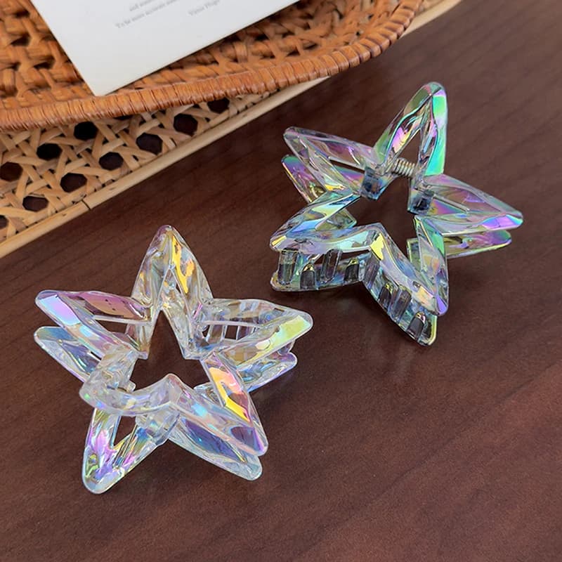 Clip per capelli con stella scavata in acrilico colorato, clip di squalo dolce per donne, ragazze, copricapo di moda, accessori per capelli versatili, regali
