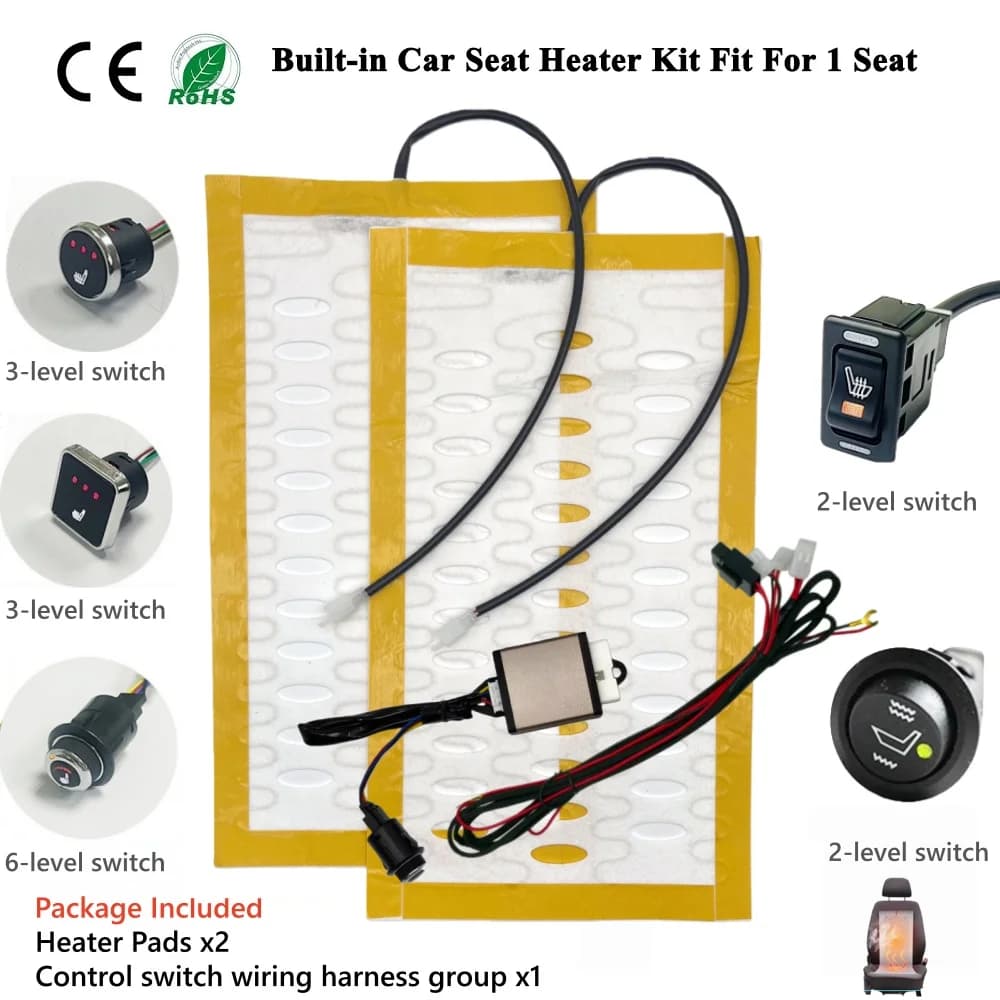 Kit riscaldatore per seggiolino auto da incasso 12V adatto a 1 posto, cuscinetti riscaldanti in filo di lega universale Cablaggio del sistema di interruttori riscaldati di controllo