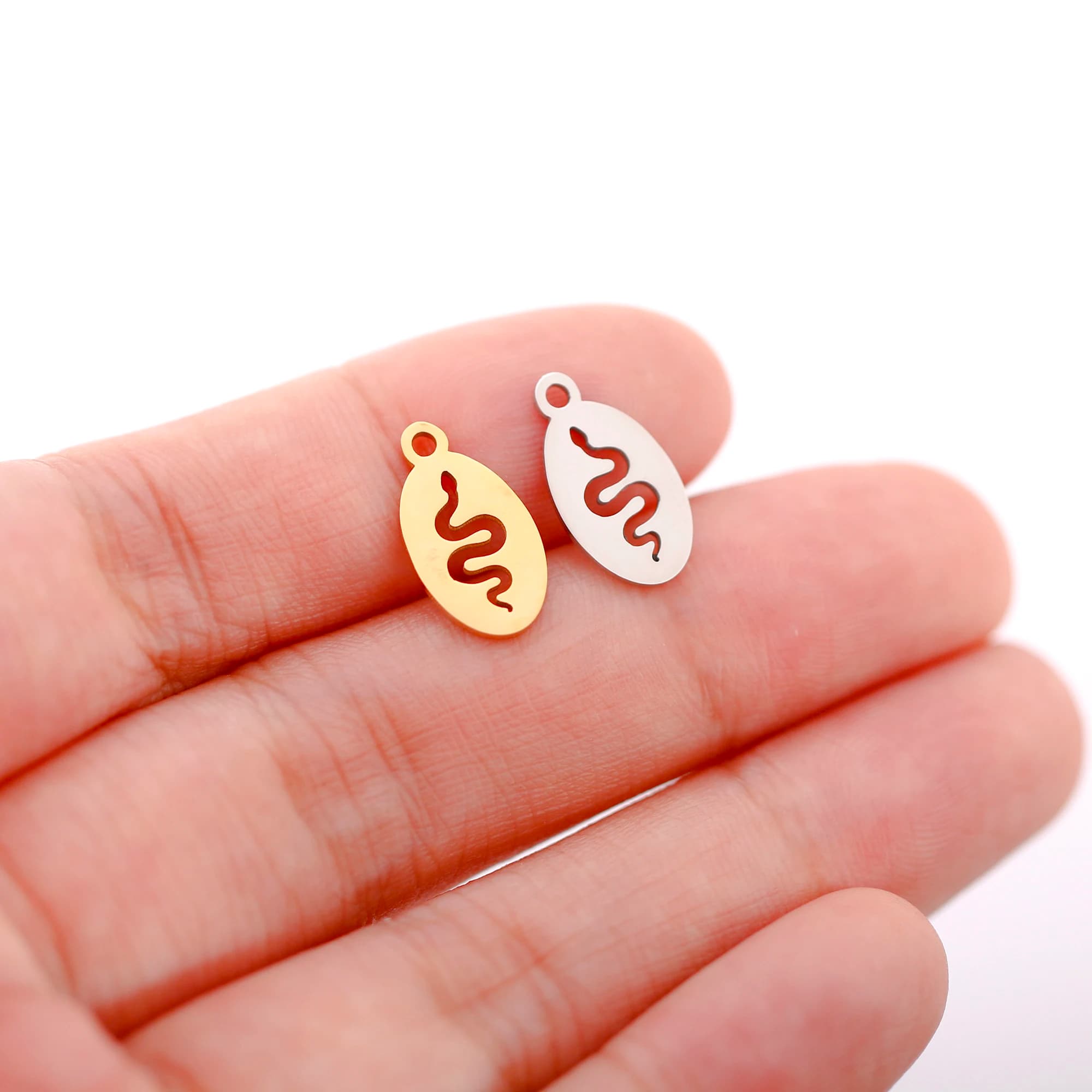 5 pz/lotto forma ovale serpente fascino fai da te fatti a mano orecchini bracciali accessori ciondoli in acciaio inossidabile forniture per la creazione di gioielli