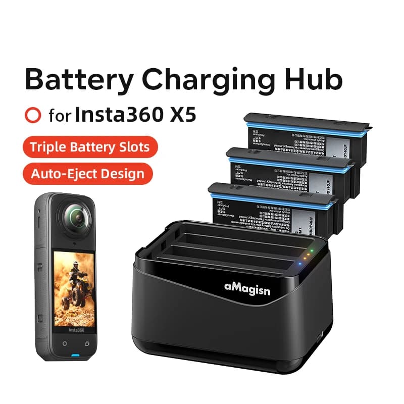 For Insta360 X5 Charger Case Portable Charging Card Storage Box TF Charging Hub Type-C 3 Charger Charger slot for Insta 360 X5
