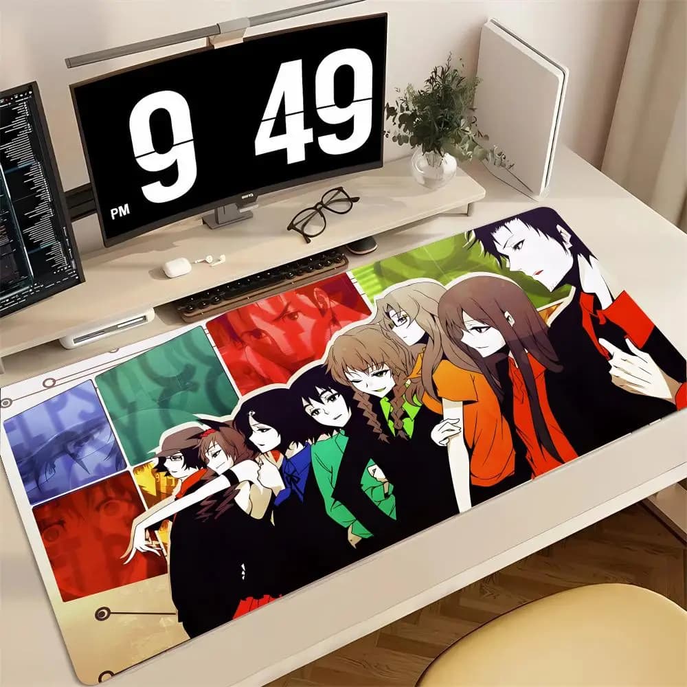 Tappetino per mouse anime Steins Gate, tappetino per mouse grande da gioco, tappetino per tastiera e scrivania con bordi rinforzati