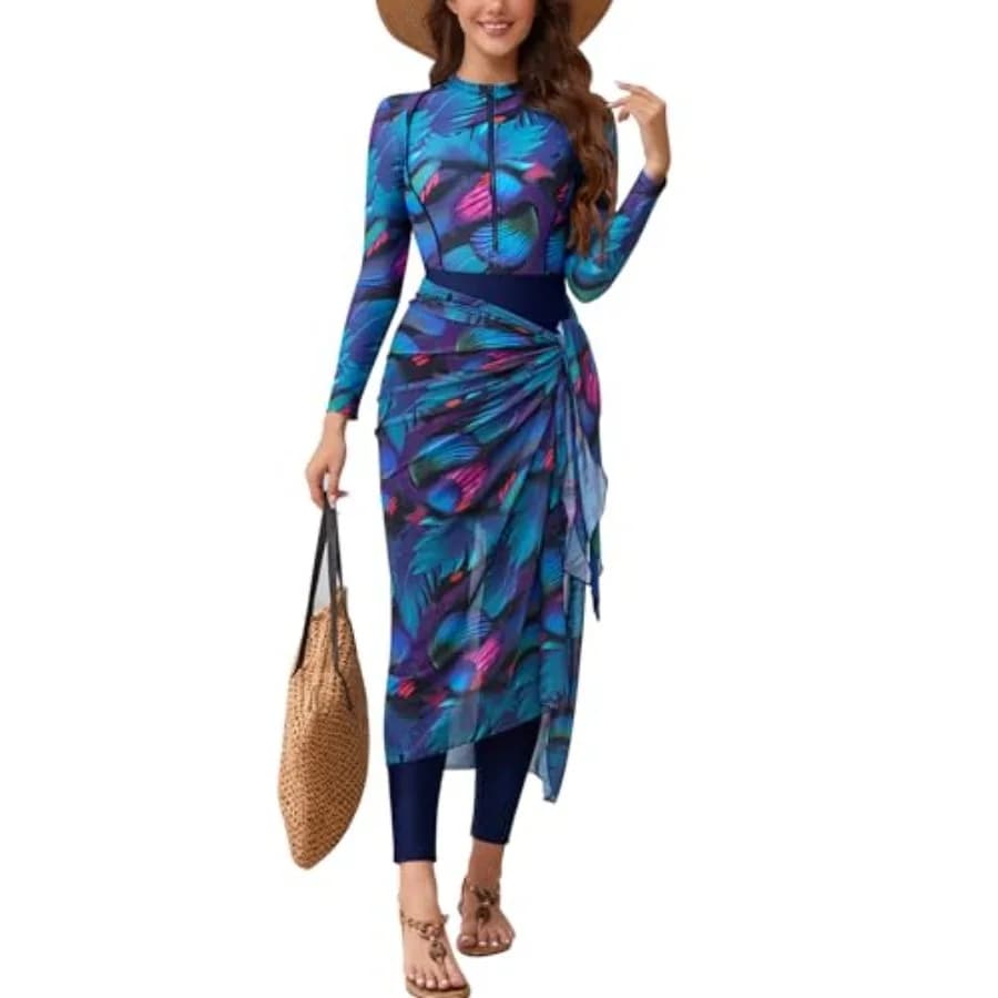 Costume da bagno burkini per donne musulmane, set da nuoto e surf: costume da bagno a 5 pezzi con protezione UV completa, muta e cappuccio.