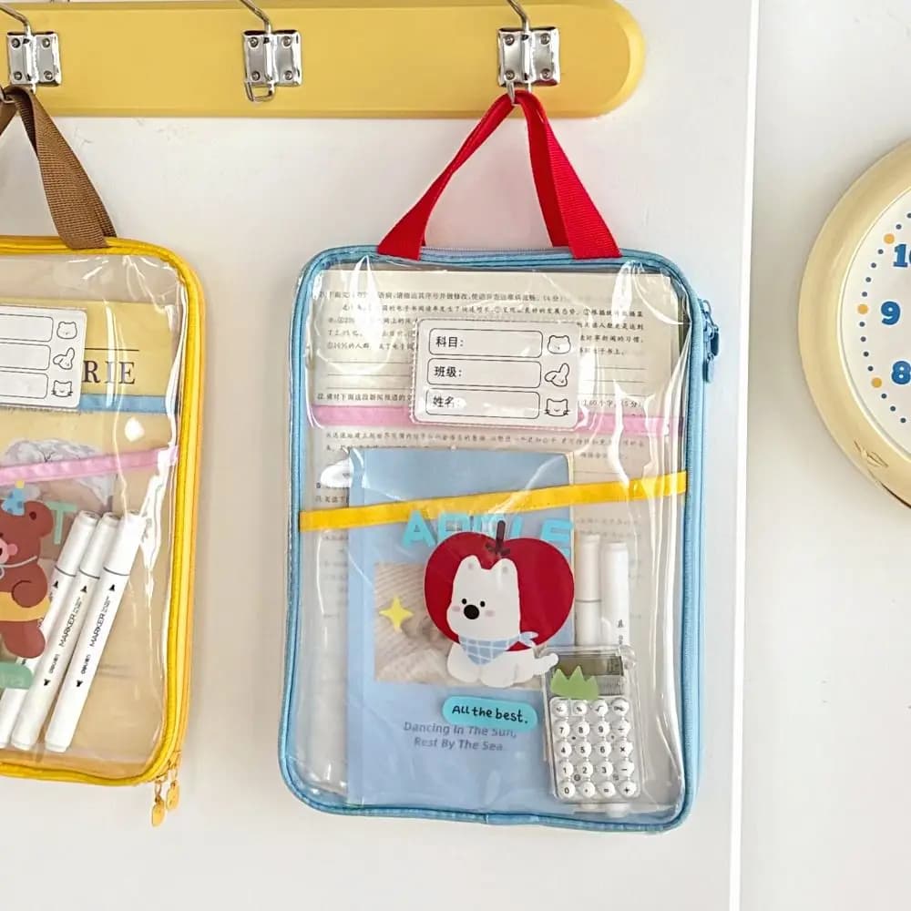 Borsa Portadocumenti Multifunzionale a Forma di Cartone Animato, Trasparente, con Orso e Coniglio, per Conservare Fogli di Test