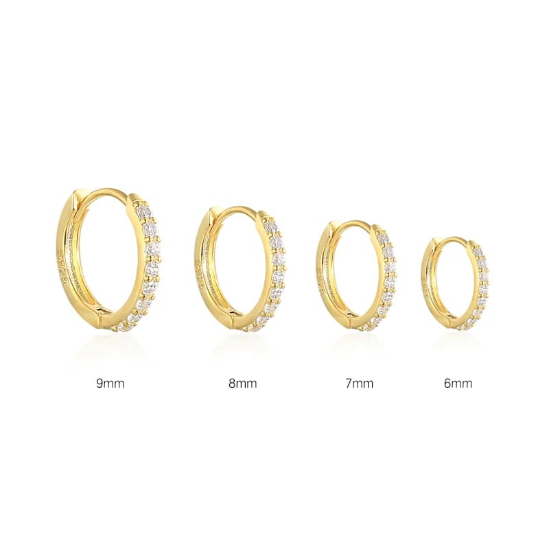 Aide Orecchini a cerchio in oro con gioielli in argento sterling 925 da 6-9 mm con zirconi cubici per le donne Orecchini Huggie in cristallo trasparente rosa rossa regalo
