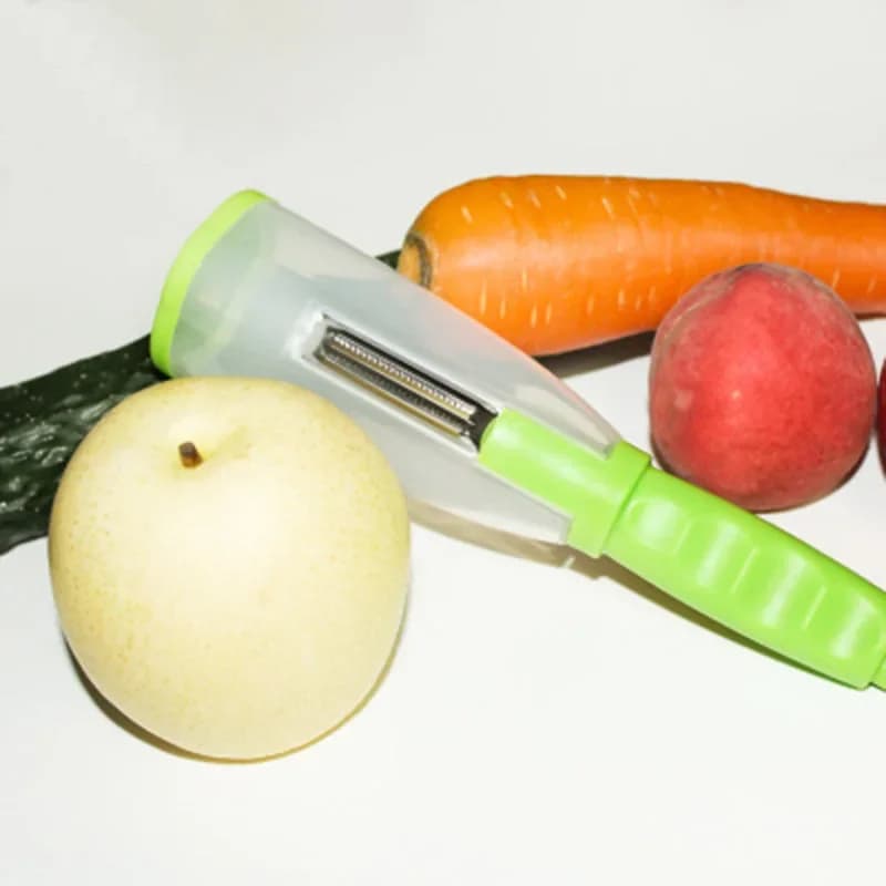 Scatola portaoggetti multifunzione con pelapatate, coltello, cestino per rifiuti, affettatrice, tritatutto, utensile da cucina in acciaio inossidabile per verdure, gadget da cucina