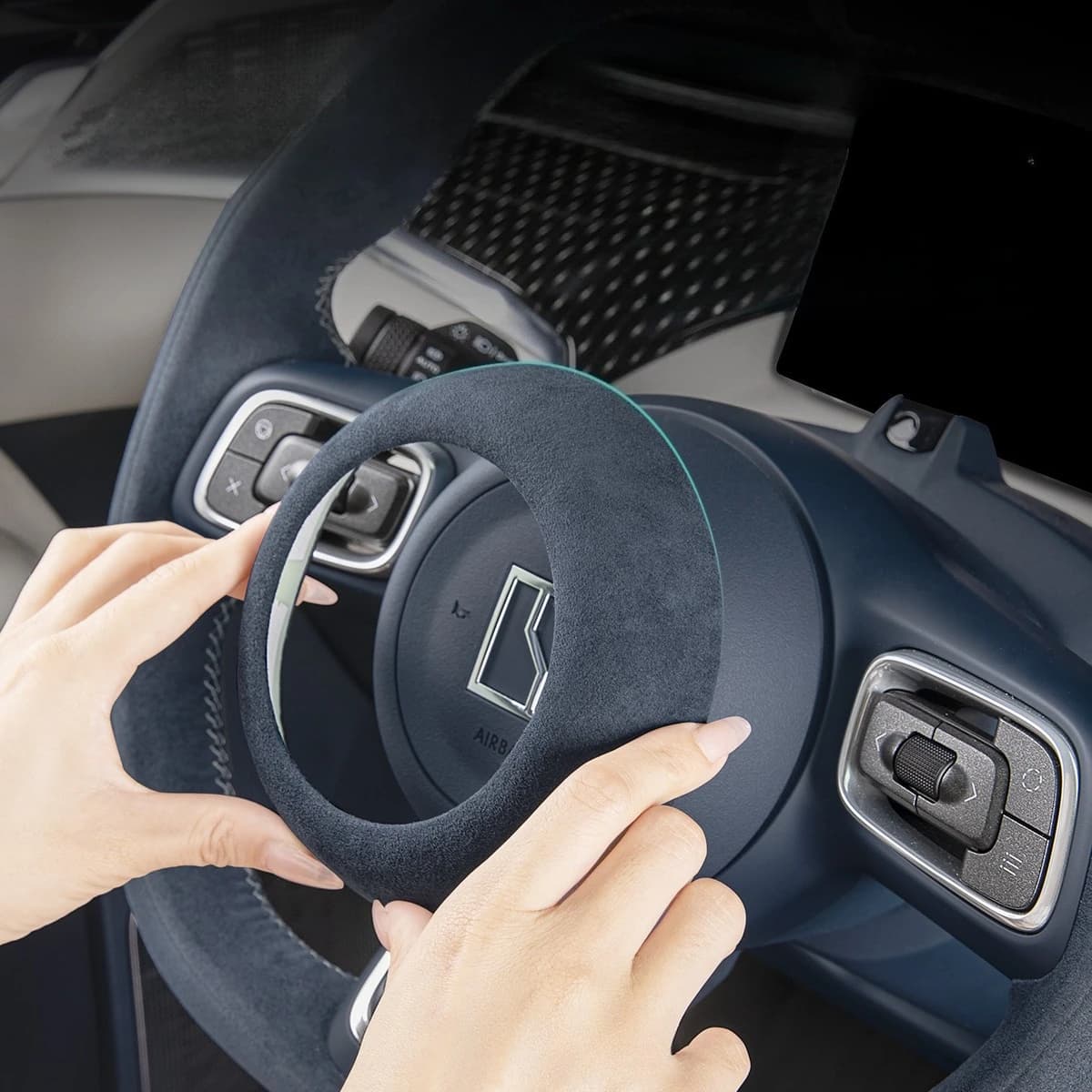 Per Zeekr 001 2024 2025 Volante Corno Copertura Decorazione Interni Airbag Copertura Trim Adesivo Pelle Scamosciata Auto Modificato Accessori