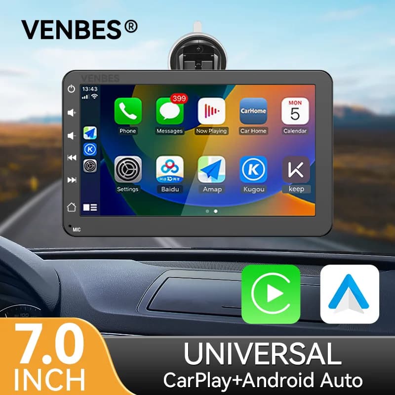VENBES 7 "Car Play and Android Auto Mirrorlink Touch Screen Support BT 5.0 CVBS Camera GPS Navigation