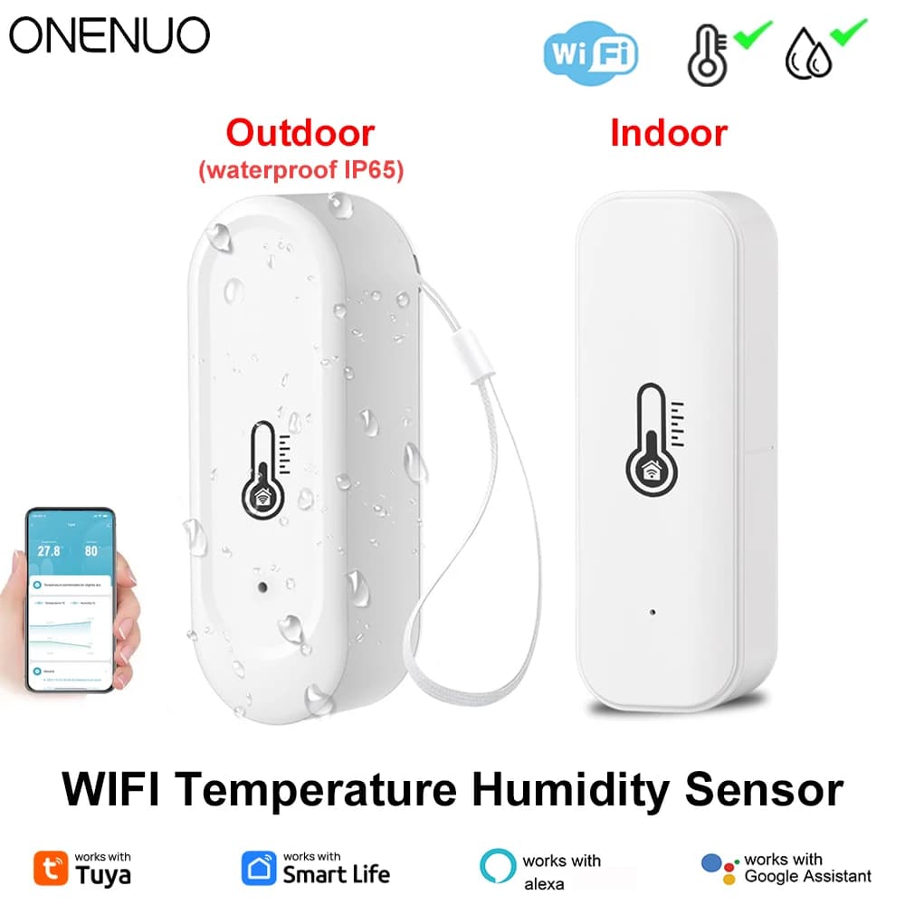 Tuya WiFi Outdoor IP65 Sensore di umidità della temperatura impermeabile o interno Termometro domestico compatibile per Alexa Google Home Voice