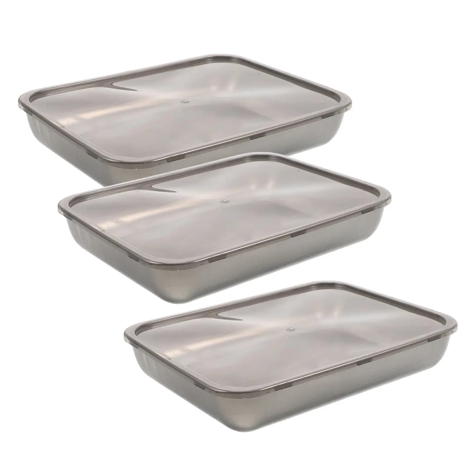 3Pcs Stainless Steel Breading Trays Large Lid Sealed Food Prep Containers for Chicken Meat Marinating Dredging Holder Stackable