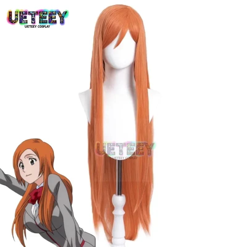 UETEEY COS Anime Bleach Inoue Orihime Costume Cosplay Hairdresser Super Long Orange Comic Wigs