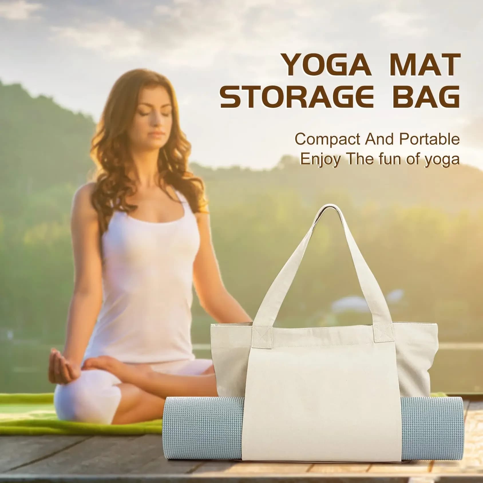 Canvas Tote Bag with Yoga Mat Pocket Office Shoulder Bag, Training, Pilates, Travel, Beach and Gym
