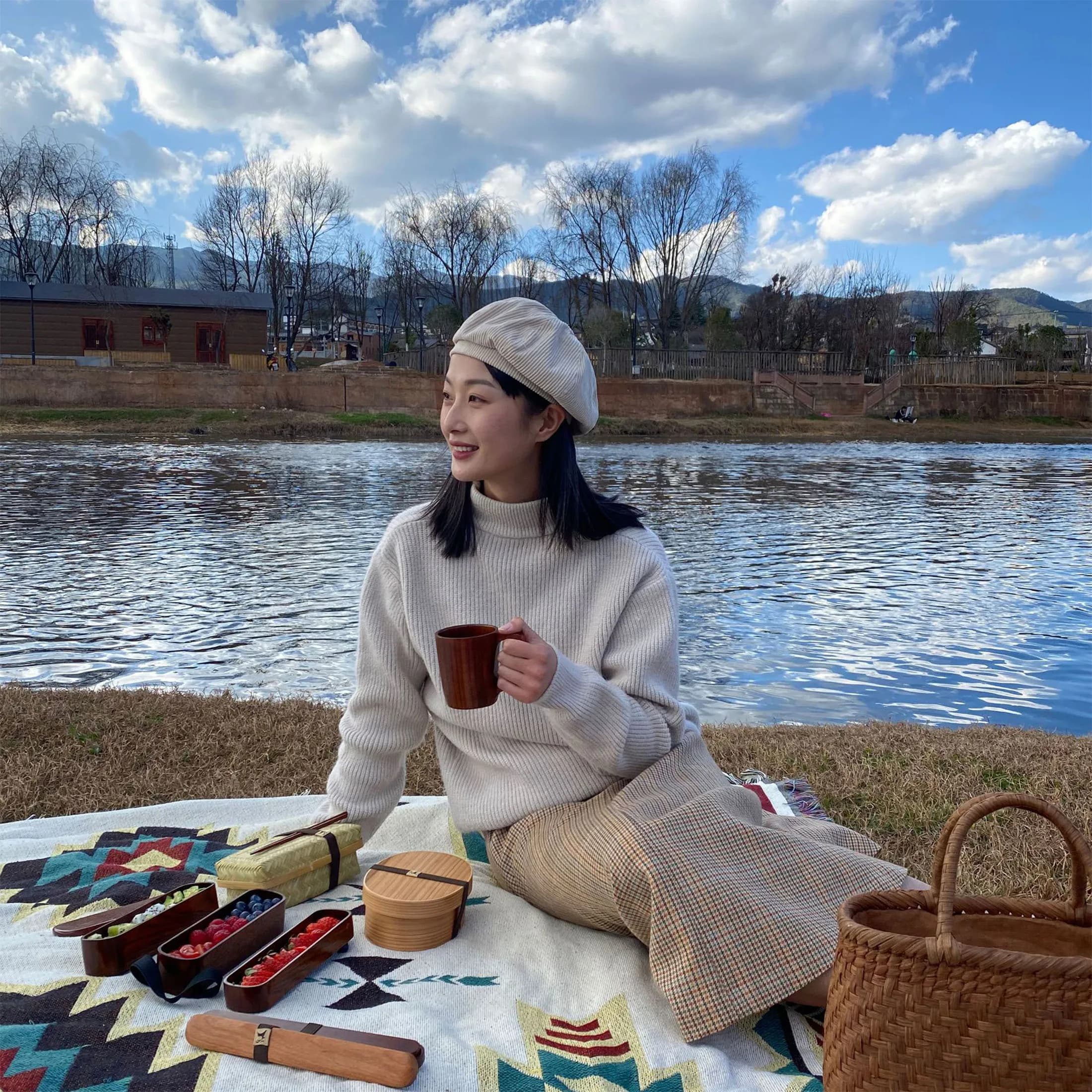 Doppio contenitore per il pranzo in legno Bento Box Scatola per sushi Ciotola per posate Scatole per il pranzo per bambini per adulti da donna con cucchiaio Borsa per bacchette