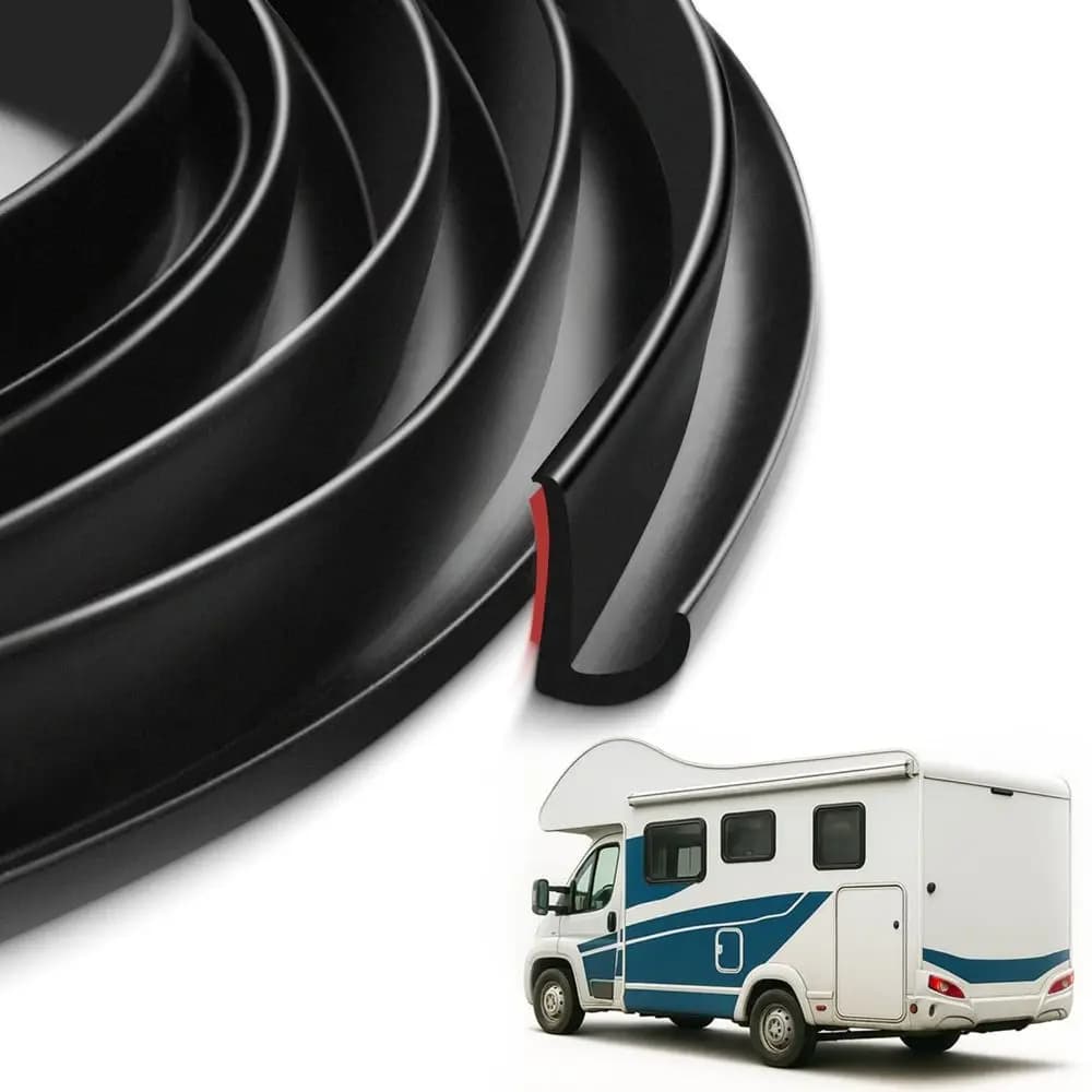 1/5/6M RV Rain Gutter Silicone Rubber Self-Adhesive Backing Weather Stripping UV Resistant J-Shape Design