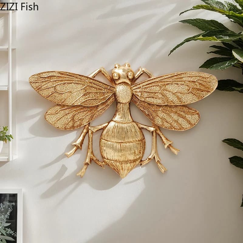 Giant Hornet Wall Hanging Ornaments Hook Installation Living Room Background Display Golden Hornet Wall-mounted Decoration