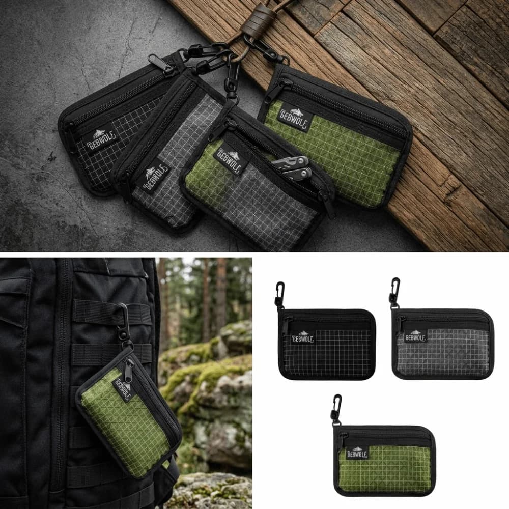 Portable Fabric Zip Wallet Compact Size Black Passport Holder Grid Pattern Front Pocket Key Wallet Passport Carrying