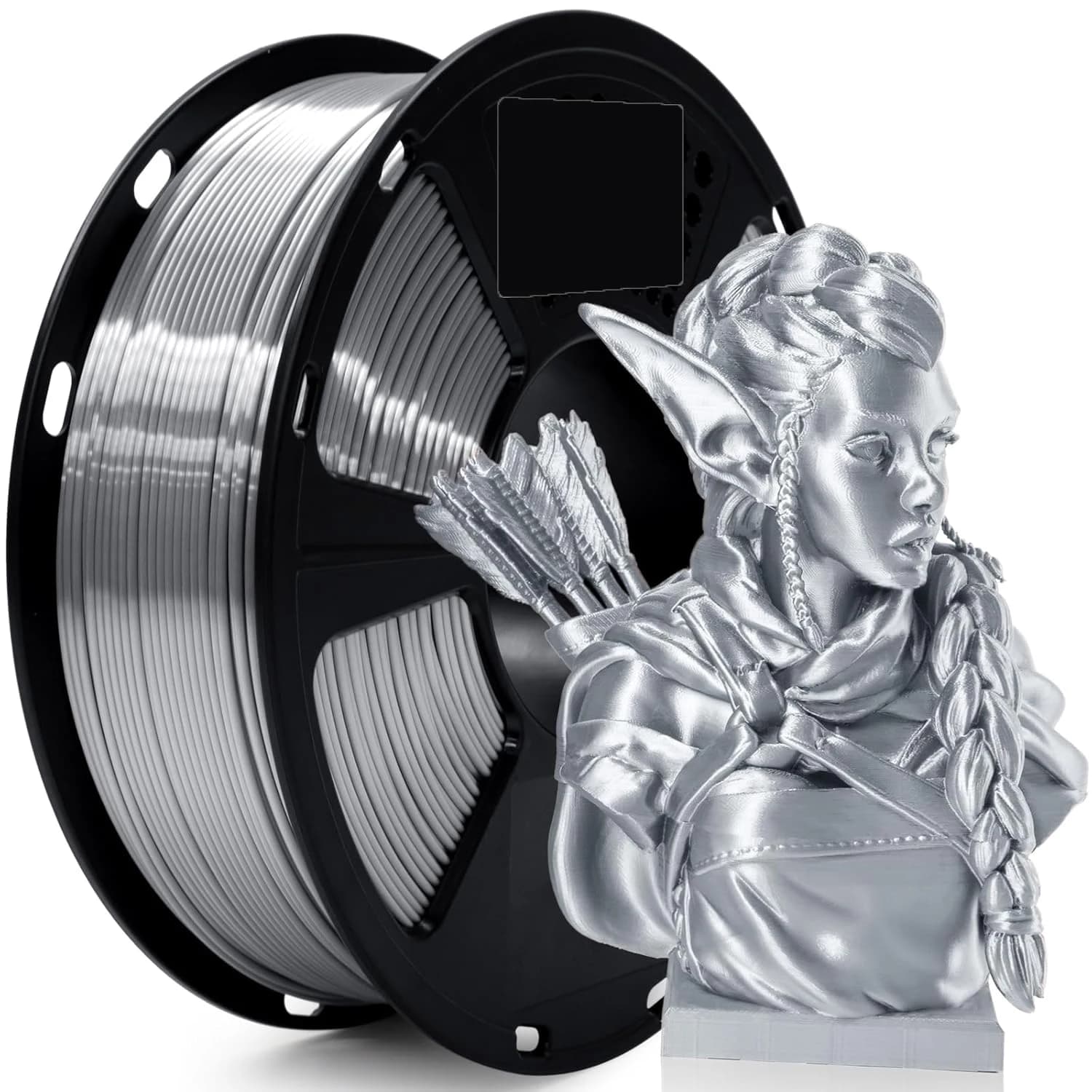 3D Filament 1.75, PLA Filament Polished Silk Effect with Lyscia and Setosa Surface, Dimensional Accuracy +/- 0.02mm, Silver Silk 250G