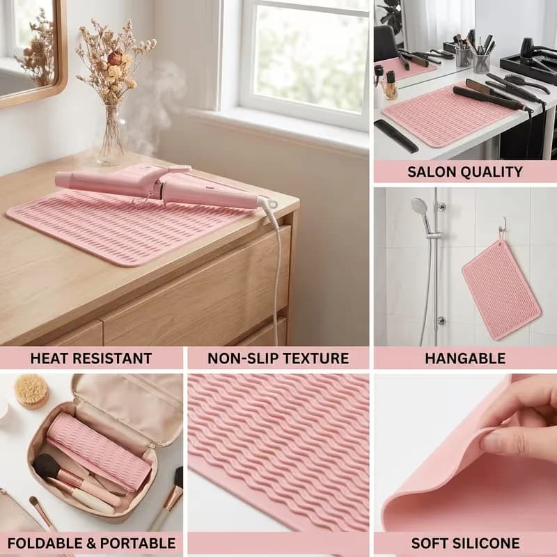 Foldable Travel Hair Tool Storage Bag Curling Iron Heat-Resistant Mat Flat Iron Anti-Scald Heat Pad for Salon And Home Use