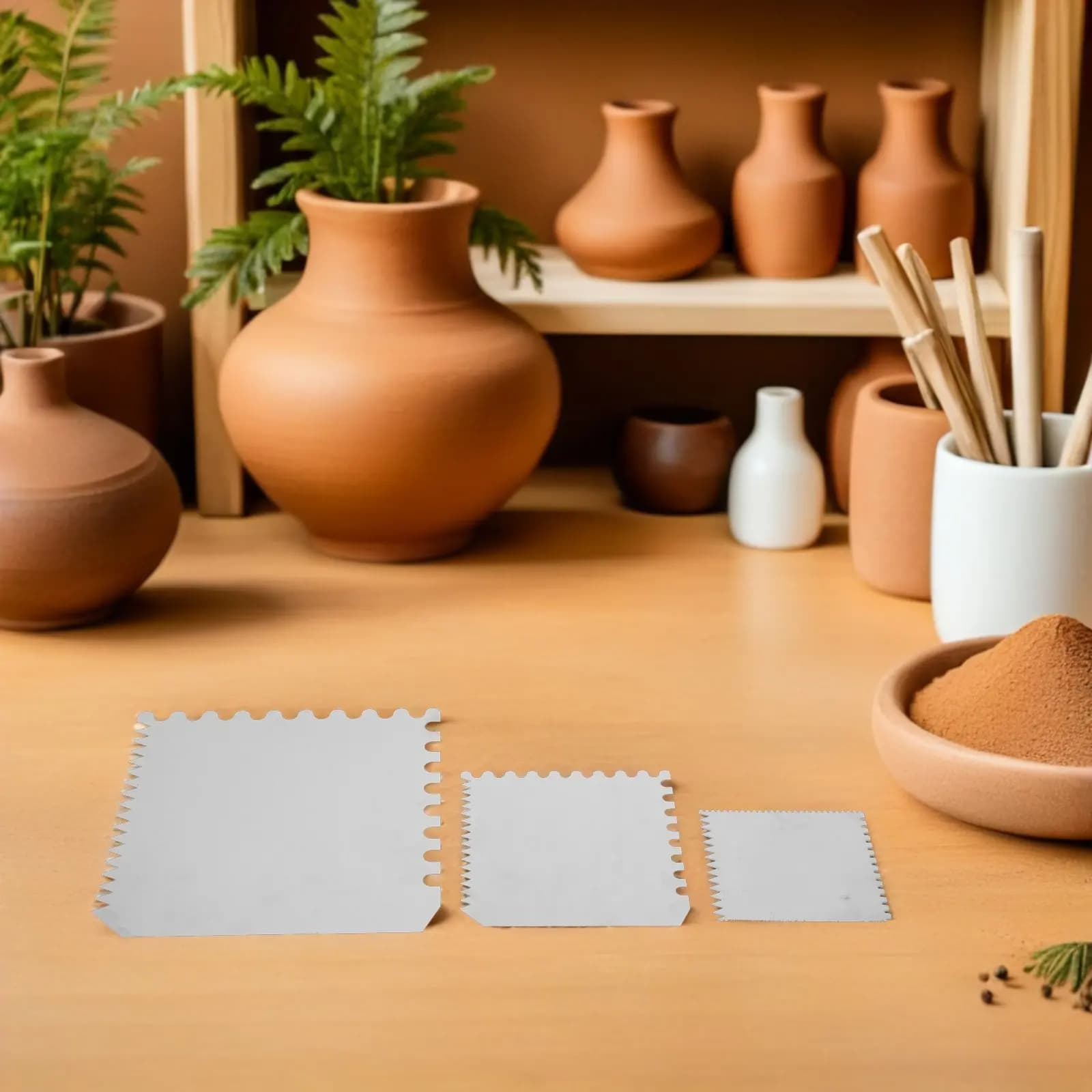 Set di 3 Raschietti in Acciaio Inossidabile per Argilla, Strumenti Dentellati per Modellazione e Scultura di Ceramica