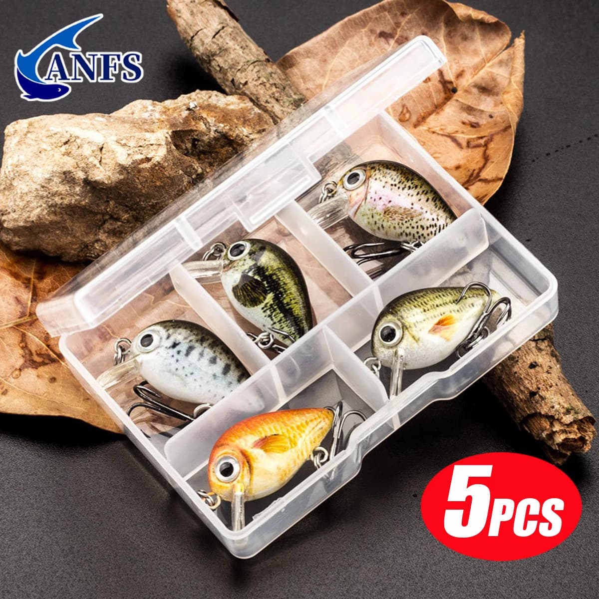 5 mini esche da pesca set esche realistiche a manovella esche artificiali Swimbait con scatola per attrezzatura
