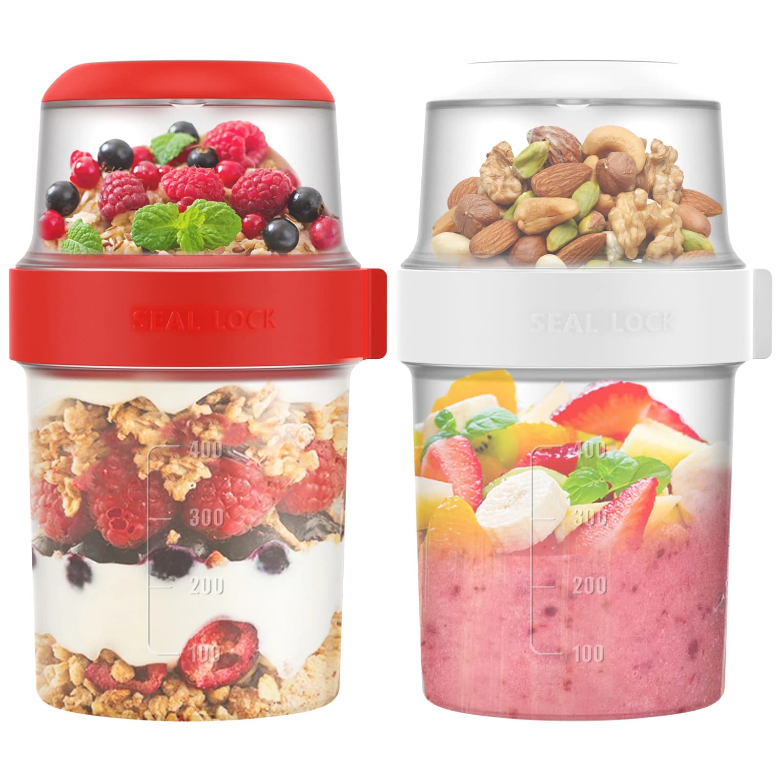 2 pezzi colazione tazze di farina d'avena cereali noci yogurt insalata contenitore barattolo tazza di salsa coperchio Bento Tuppers ciotola di cibo scatola di pranzo gadget da cucina