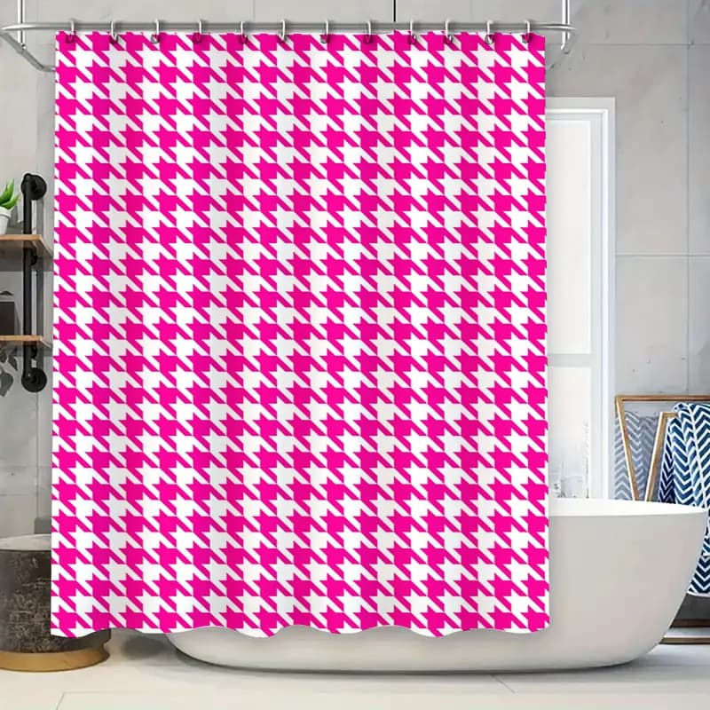 Set di tappetini da bagno scozzesi bianchi rosa Tappeti da bagno antiscivolo decorativi Tenda da doccia impermeabile