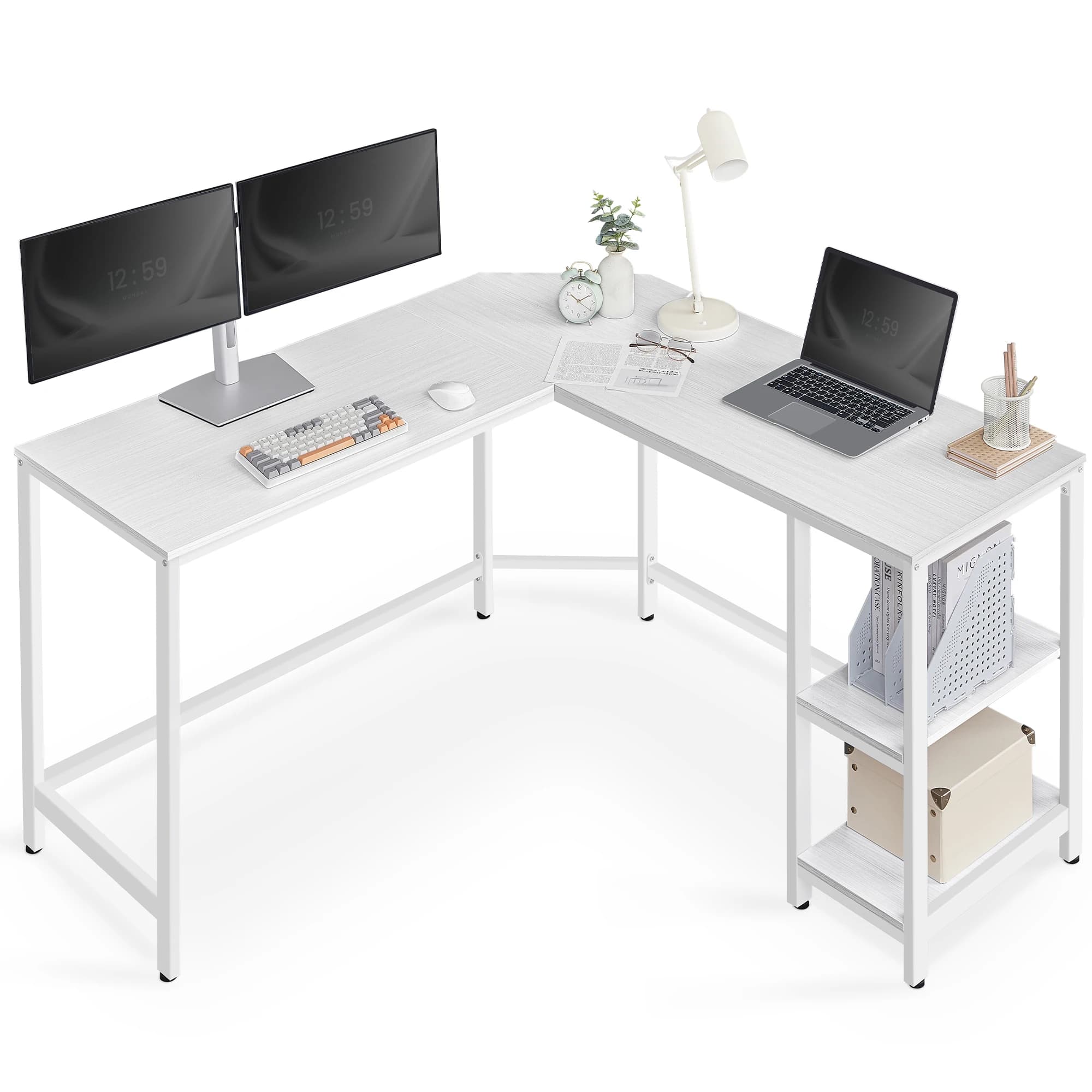 Corner Gaming Desk Easy to Assemble Workstation 2 Storage Shelves L-shaped Home Desktop Computer Desk
