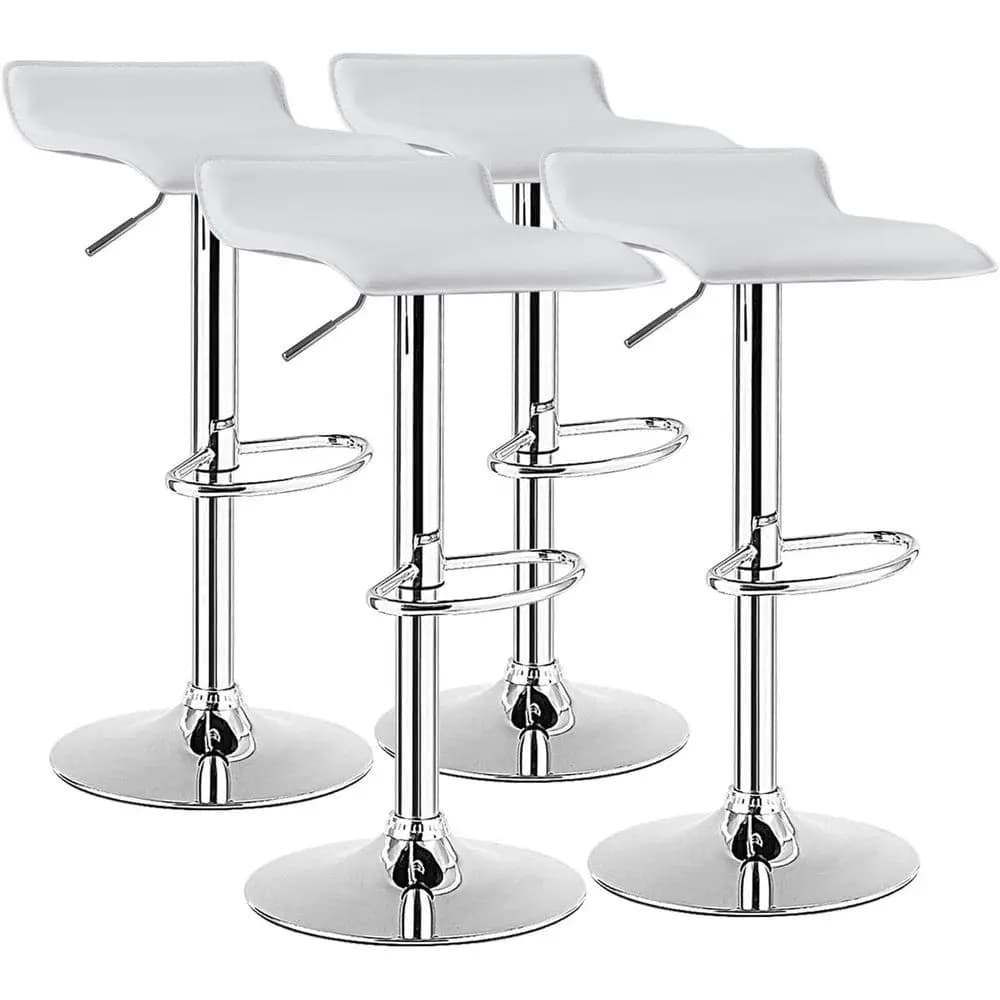 Set di 4 Sgabelli da Bar Girevoli Moderni con Altezza Regolabile, Poggiapiedi, Base Idraulica Cromata, in Pelle PU, Bianchi per Isola Cucina o P