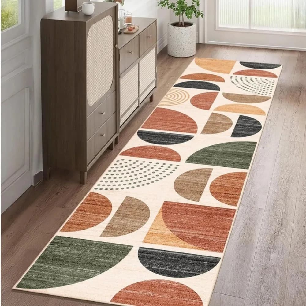 VIKAMA Bohemian Geometric Semi-Circular Long Rug, Durable And Slip-Resistant Kitchen Corridor Carpet, Home Decoration