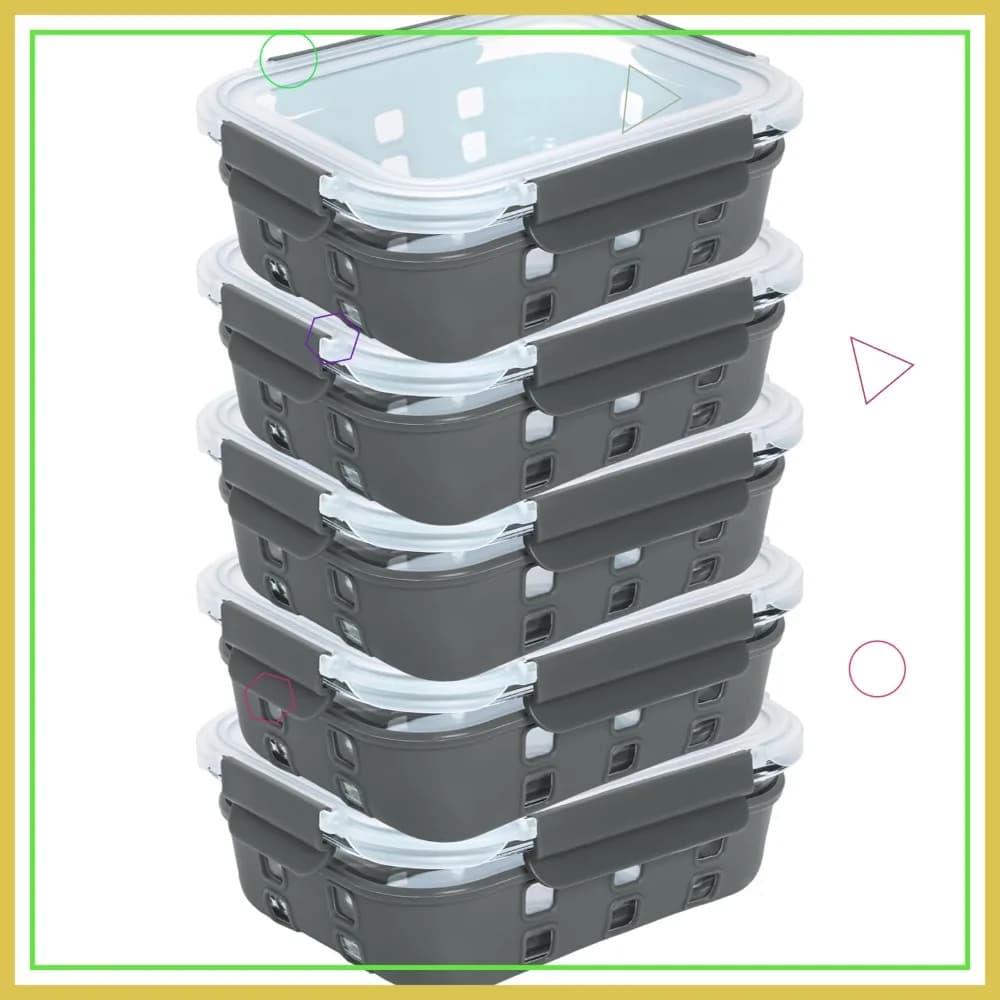 Contenitori in Vetro per Preparazione Pasti da 4,5 Tazze con Coperchi e Manicotti in Silicone, Set da 5 Contenitori Ermetici per Alimenti per Frigorifero, Congelatore, Forno