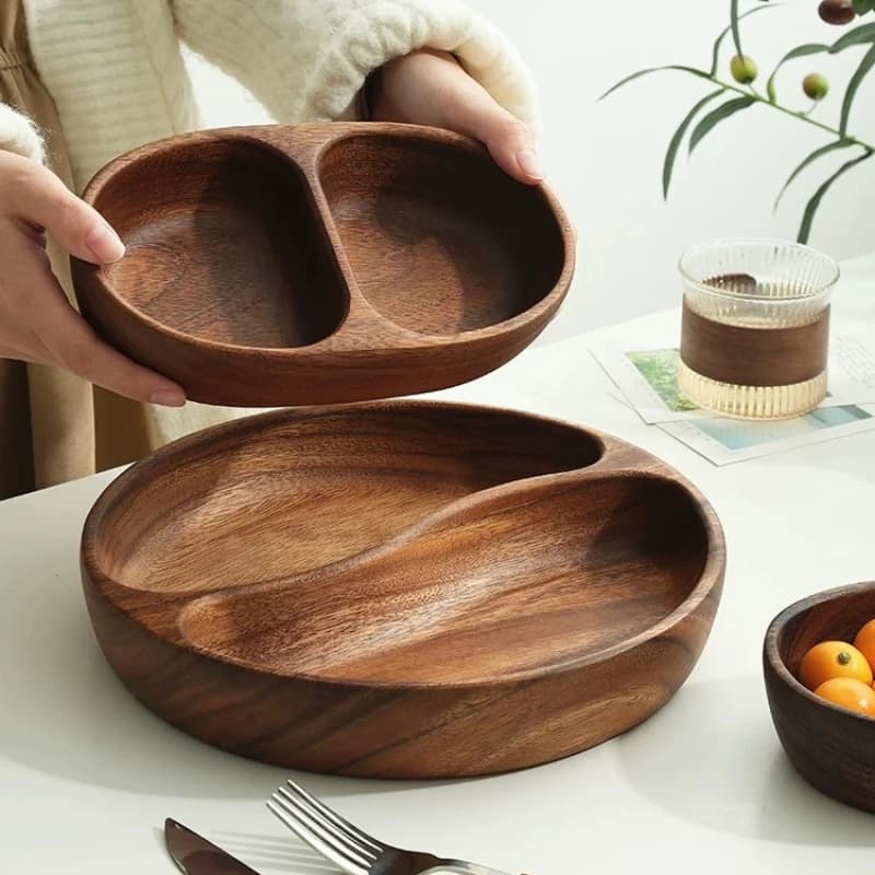 Vassoio Divisorio in Legno di Acacia per Frutta Secca, Vassoio per Snack, Piatto per Frutta da Soggiorno, Vassoio Premium per Noci, Vassoio Contenitore in Legno Massello