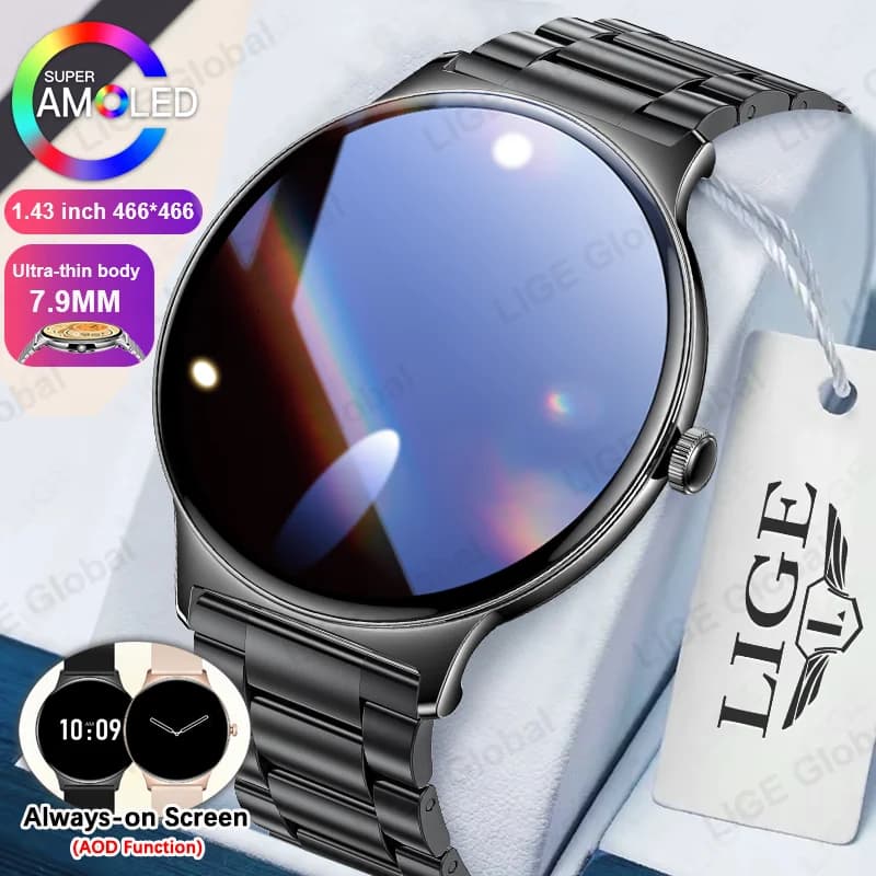 LIGE Nuovo Smartwatch Ultra Sottile da 7,9 mm per Donne, Display Sempre Attivo, Braccialetto Sportivo, Chiamate Bluetooth, Smartwatch alla Moda 2026