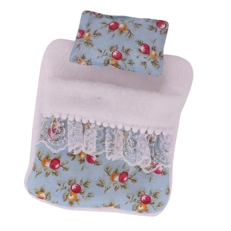 Doll Bed For 17cm Plush Figure Doll with Fashion Flower Pattern Pillow Sleepbag