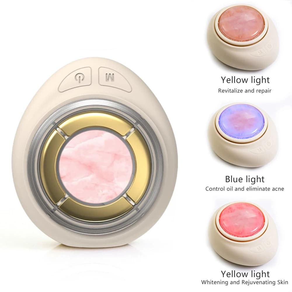 Massaggiatore Viso in Giada con Compressione Calda, 3 Colori LED, Terapia Luminosa EMS, Strumento di Bellezza per Rassodare e Tonificare la Pelle