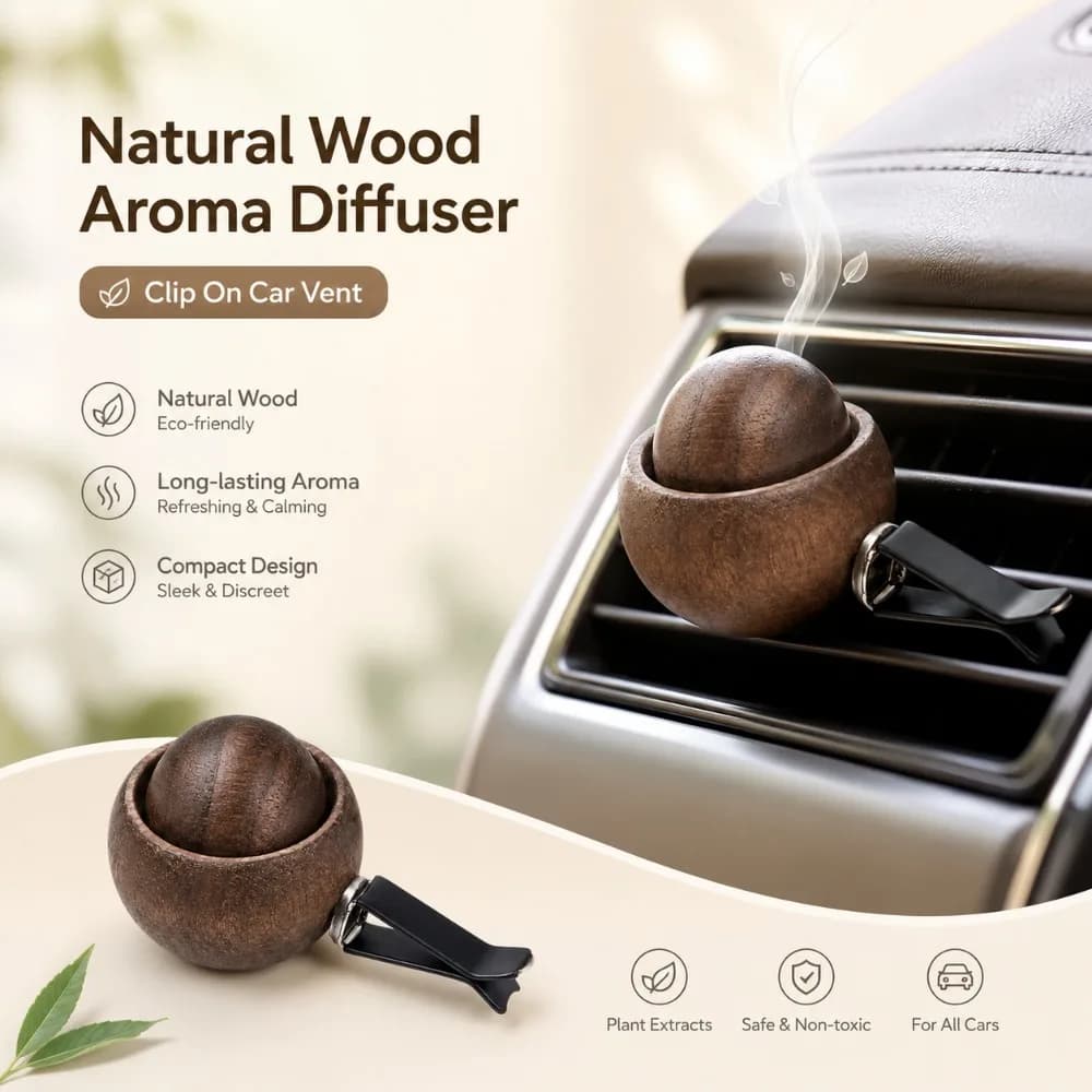 Mini Wooden Aroma Diffuser Natural Fragrance Oil Scent Holder for Car Bedroom Living Room Bathroom and Home Air Freshening