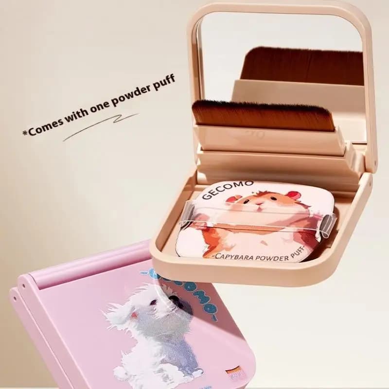 Set di pennelli morbidi senza traccia, portatile ultrasottile con specchio a sbuffo incorporato, pennello per trucco con base impeccabile
