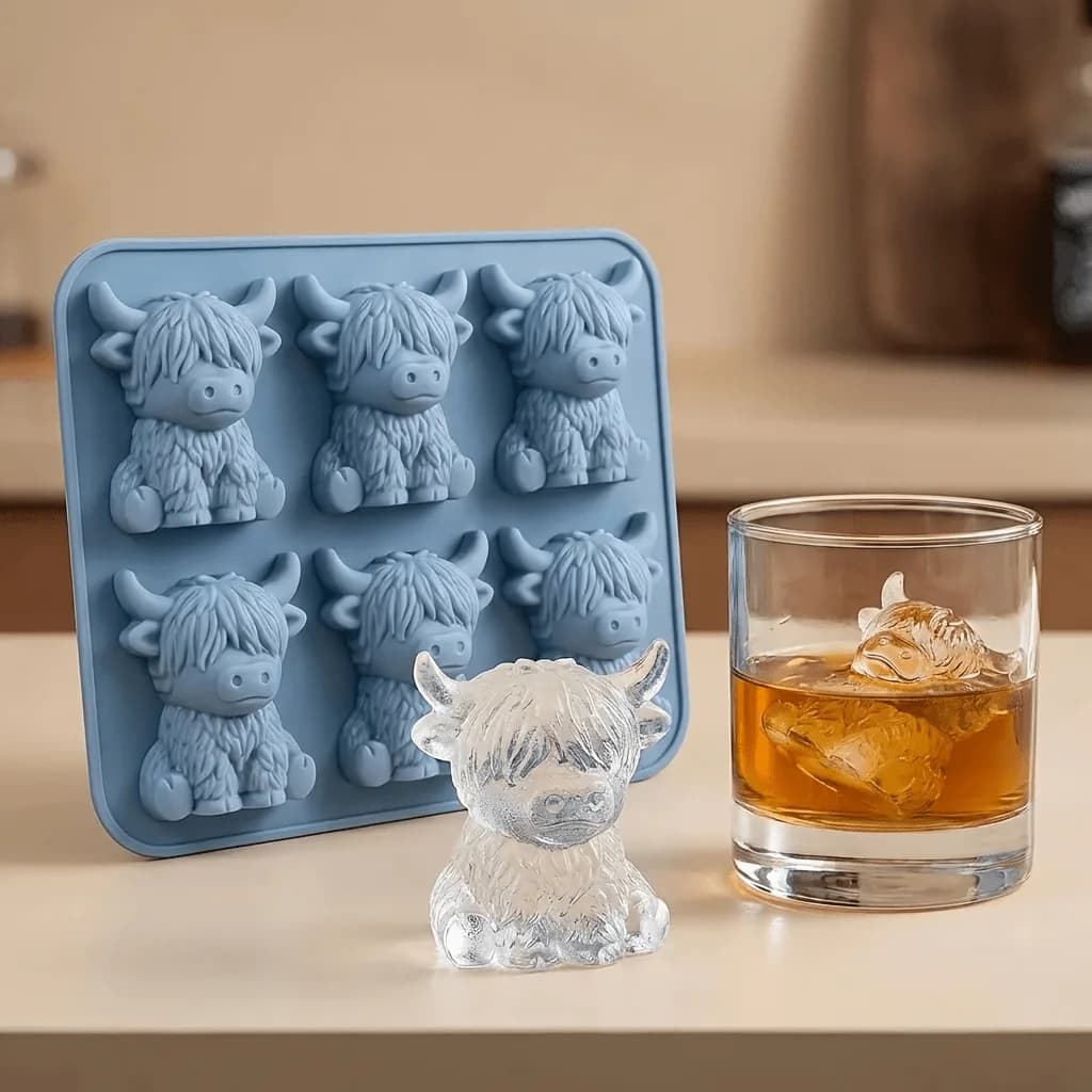 Stampo per cubetti di ghiaccio a forma di mini mucca delle Highland – Cubetti di ghiaccio 3D adorabili, adatti per bevande, feste e regali