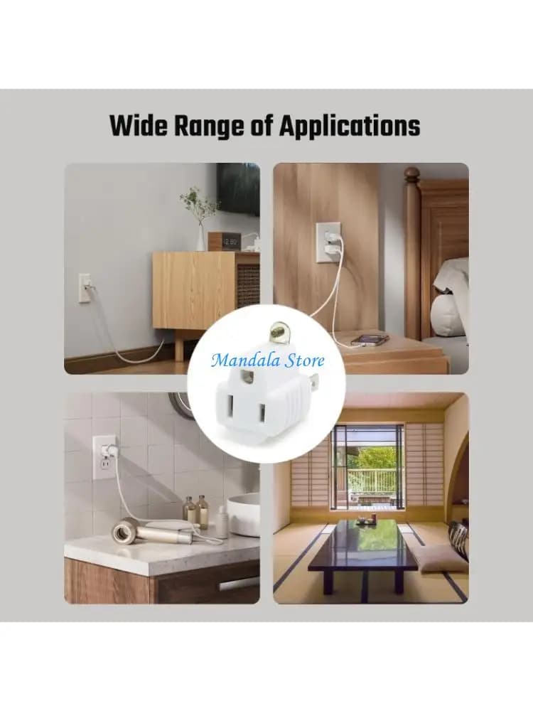 U2JC Heavy Duty Wall Plug Adapter 2 to 3 Prongs Outlet Adapter Grounding Plugs Adapter Fast Charging Travel Adapter Enduring
