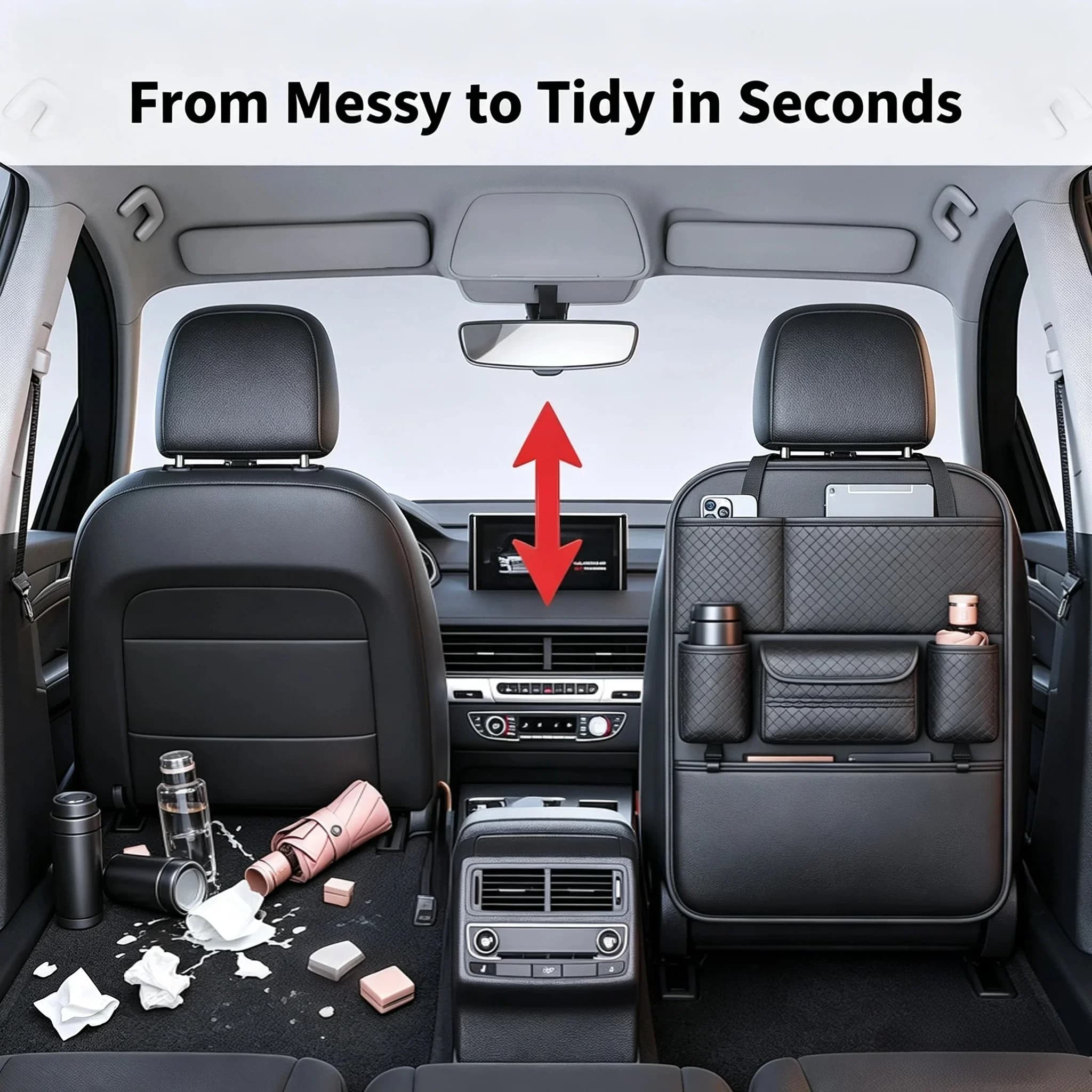 Large Capacity Car Seat Back Organizer Multi‑Pocket Backseat Storage Bag PU Leather with Universal Car Interior Accessories
