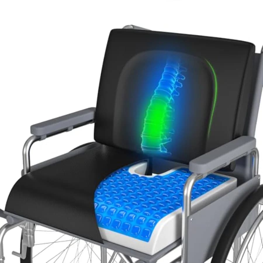 Cuscini per Sedia a Rotelle 18''x16''x3'' in Gel con Supporto Lombare, Set da 2 Pezzi per Alleviare Sciatica, Dolore alla Schiena e al Coccige
