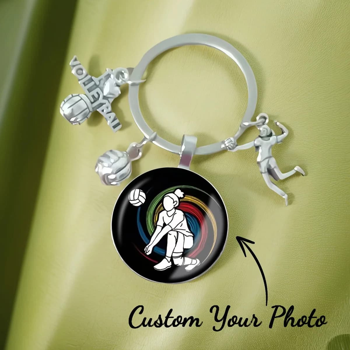 Customizable Volleyball Player Keychain with Time Gemstone Pendant, Fashionable Sports Gift for Volleyball Lovers