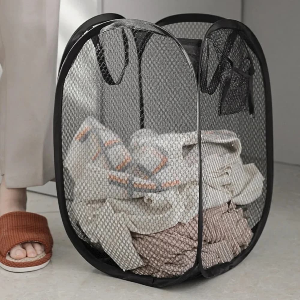 Household Dirty Clothes Basket Portable Foldable Storage Basket University Dormitory Living Room Storage Bucket Mesh Laundry Bag