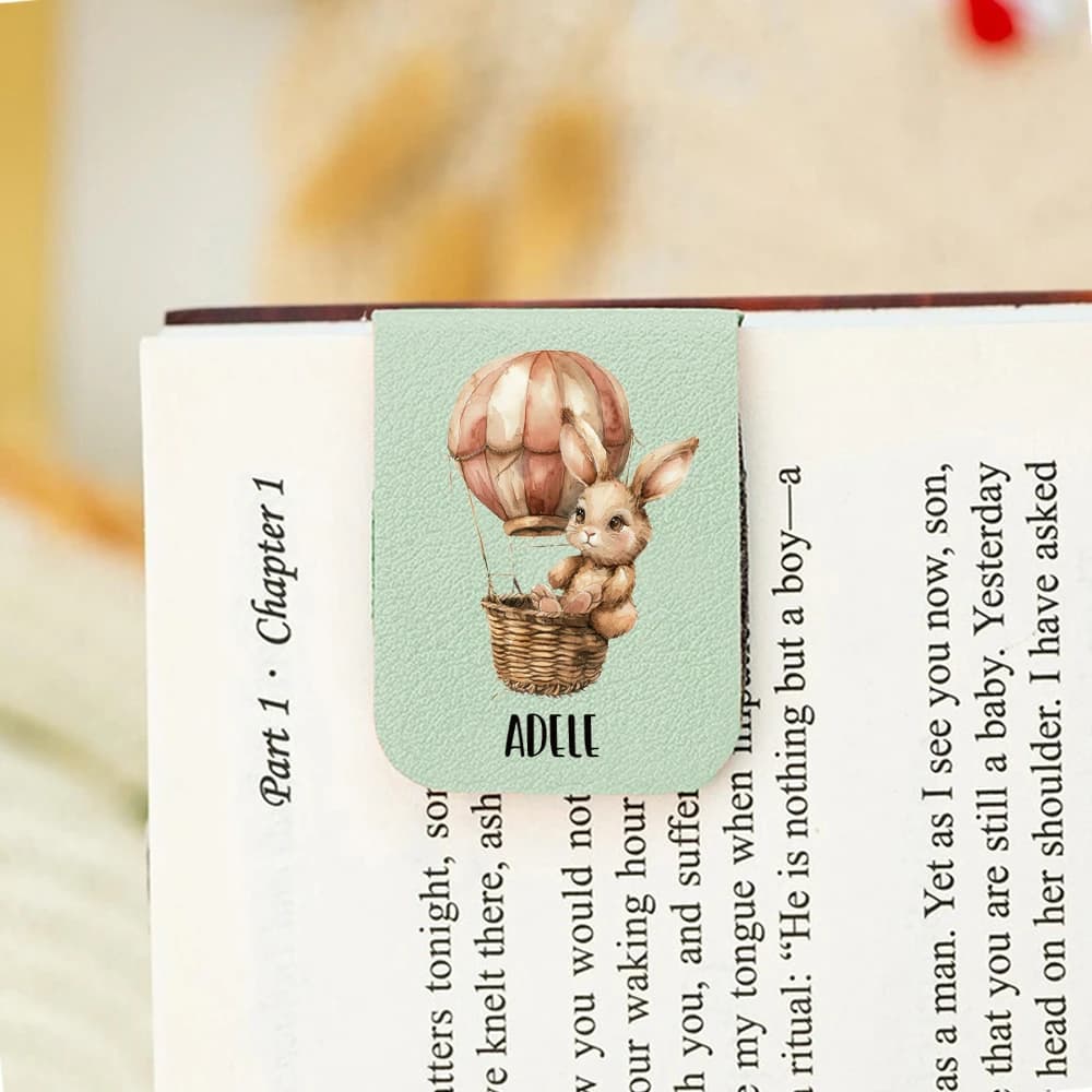 1 Pezzo Nuovo Clip Magnetico per Libri a Forma di Coniglio con Mongolfiera, Personalizzabile con Nome, Blu Acqua, Regalo per Ragazze