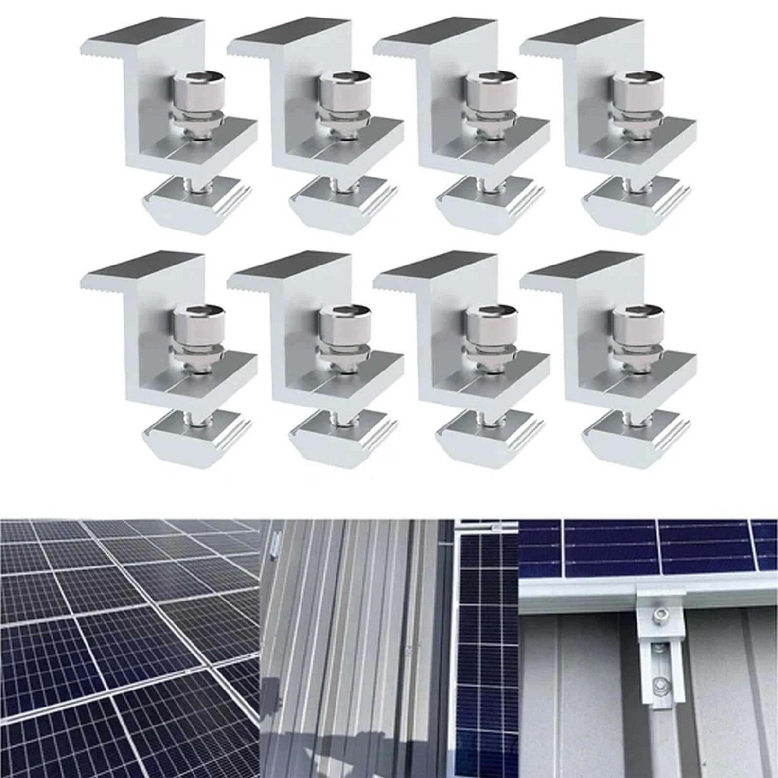 8 pz In Lega di Alluminio Pannello Solare Estremità Morsetto Pinze 30mm Moduli Solari Fissaggio Staffa PV Morsetto Estremità Morsetto Centrale Argento/nero