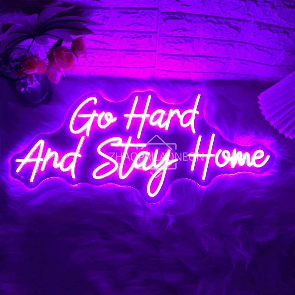 Go hard and stay home Insegna al neon a LED Home Art Party Decorazione della camera da letto Sala giochi Luci al neon a LED Insegne per decorazioni da parete per sala da festa USB