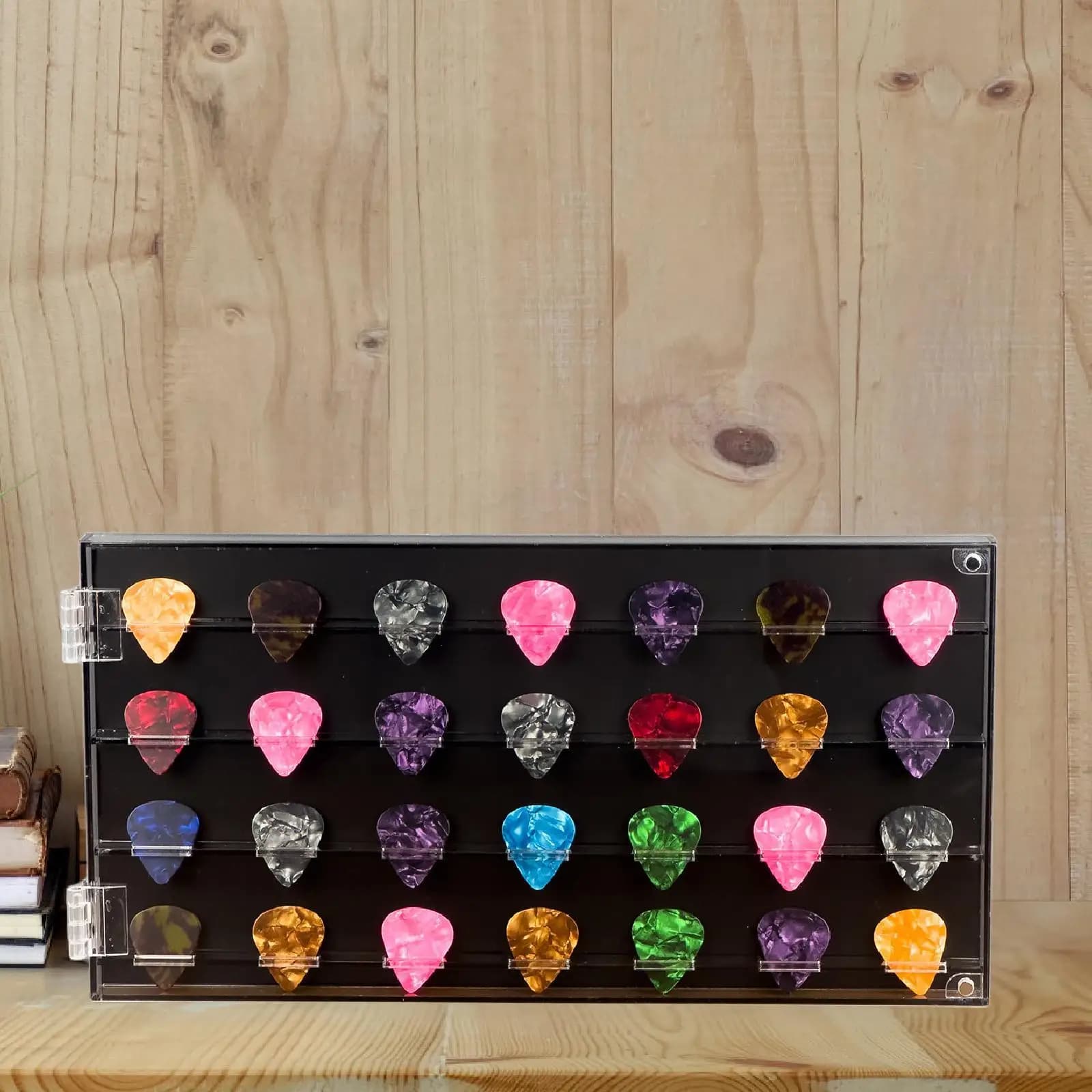 Vetrina in acrilico Decorazione da collezione Porta plettro per chitarra Scatola di immagazzinaggio per plettro per gli amanti della sala musicale Uomini Giocatori di ufficio
