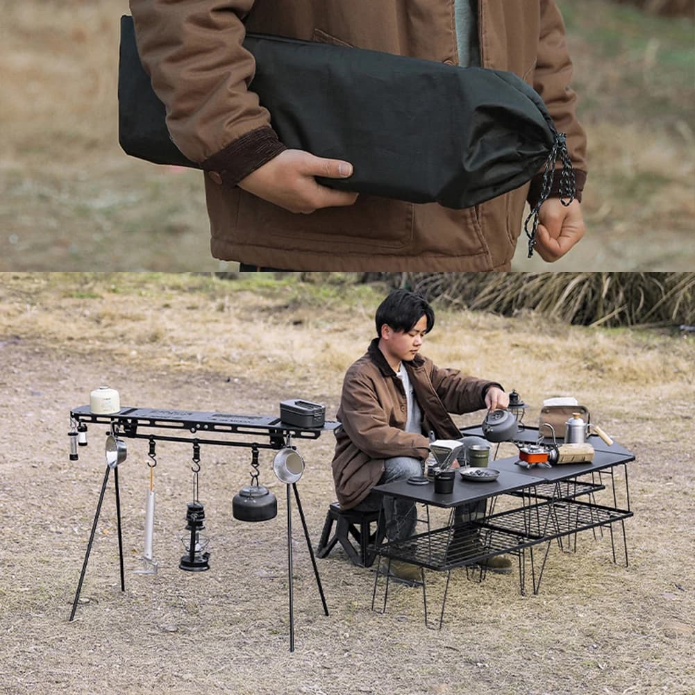 Tavolino Portatile da Campeggio con Fori per Appendere, per BBQ, Picnic ed Escursionismo, Supporto ad Alta Resistenza