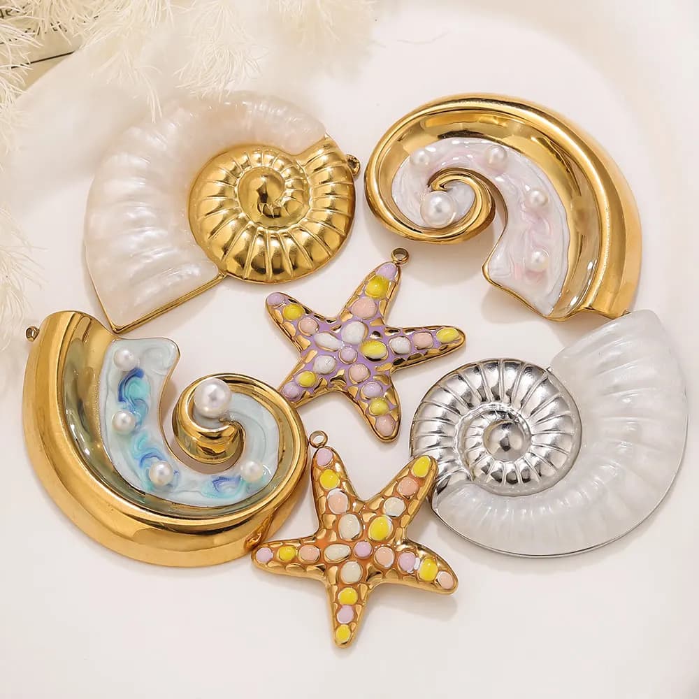 2 pcs sea star shell pearl shell pendants stainless steel glazed shell accessories pendants diy earrings materials for jewelry craft creation